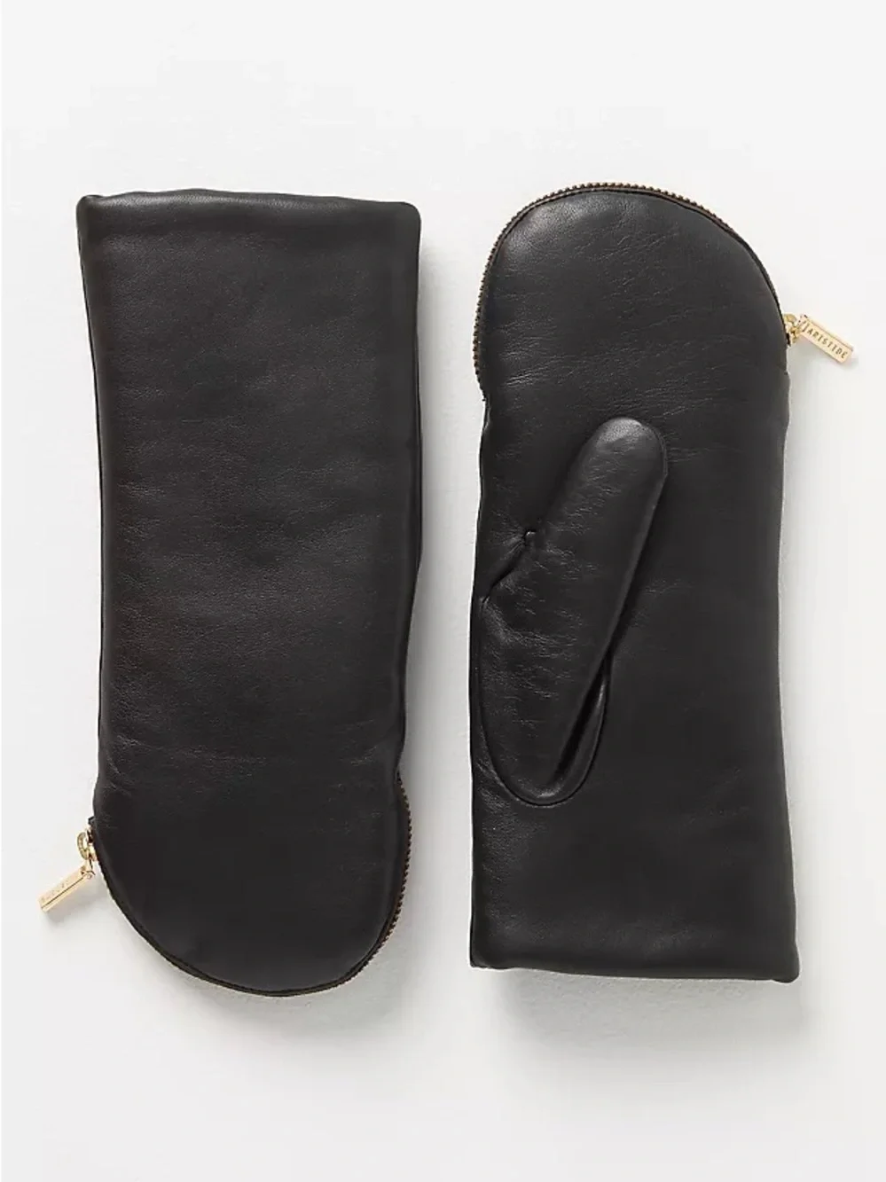 Aristide Anthropologie Mittens Lamb Leather Fleece Black Size 8 Small Warm